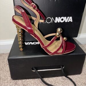 Fashion Nova Burgundy Heels with Gold Accents